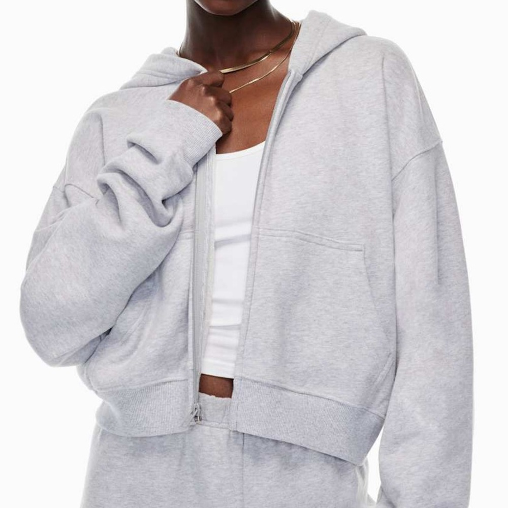 Aritzia Gray sweat fleece cropped Hoodie